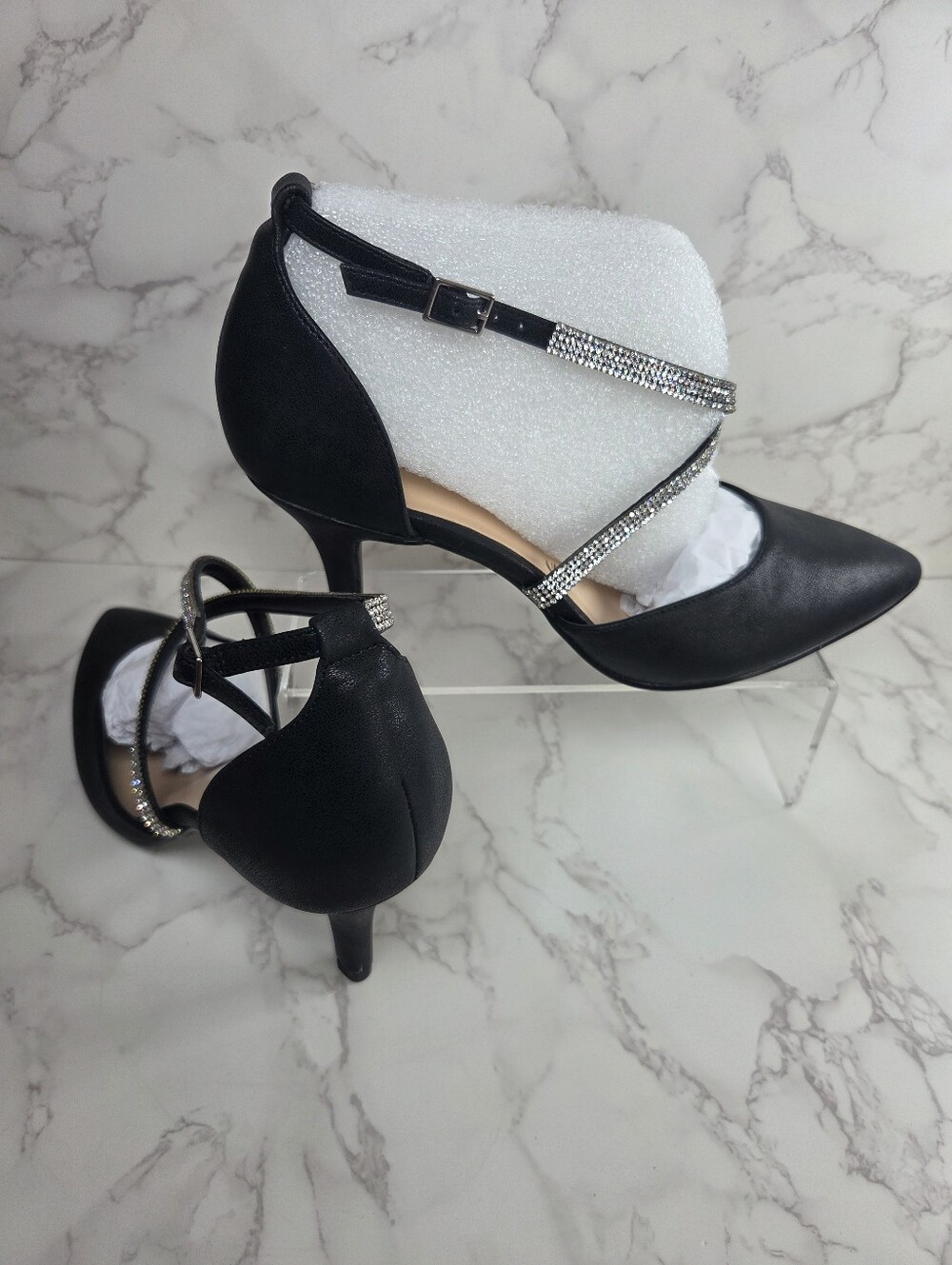 Bella Vita Black Pointed Crystal Strap Mid-Heel Pumps(B42) - Picture 8 of 8